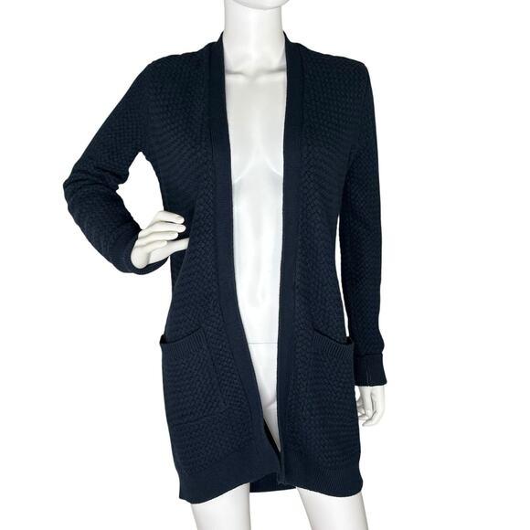 ABERCROMBIE & FITCH Women’s XS Textured Open Long Cardigan Sweater Navy Blue - Picture 1 of 7